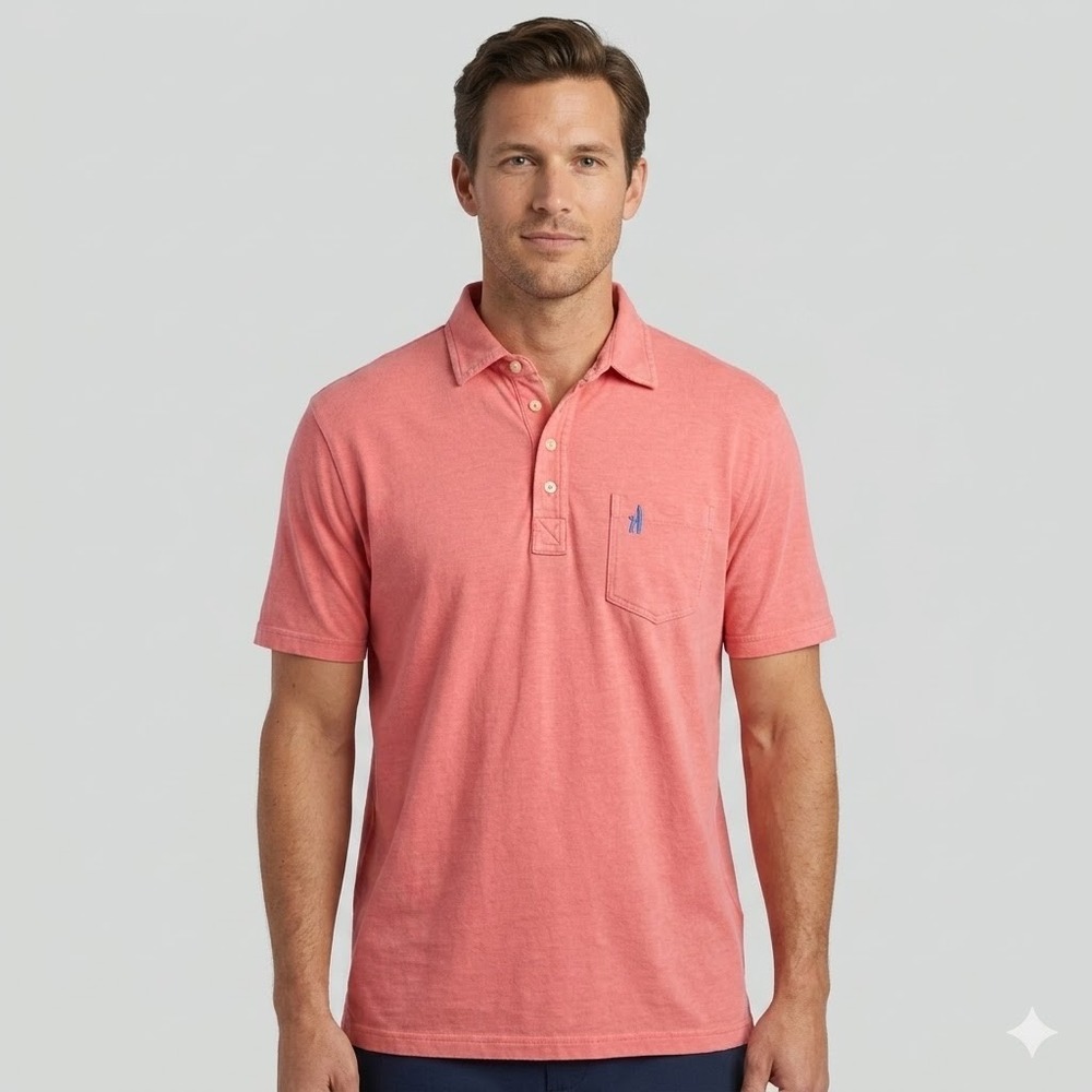 johnnie-O Polo Shirt Hangin Out Cotton Blend Chest Pocket Large Pink